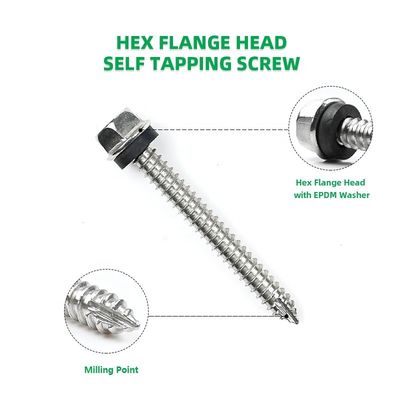 Aço inoxidável ST6.3*55mm Flange Hex Self Tapping Screw Parafuso Auto Atarraxante