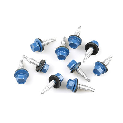 6.3x22 cabeça hexadecimal parafuso de auto-perfuração aço inoxidável bi-metal telhado parafusos de costura em azul