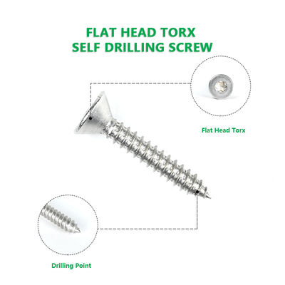 Finitura simples Torx Flat Countersunk parafusos auto-apertados 316 aço inoxidável para madeira