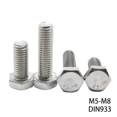 DIN Standard 304 Ferro inoxidável Hex Bolto Full Thread Bolto M4 M5 M6 M8 acabamento simples