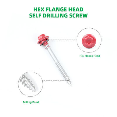 Parafusos Tek de aço inoxidável Hex Flange Head Self Drilling Self Tapping Screws com EPDM Washer