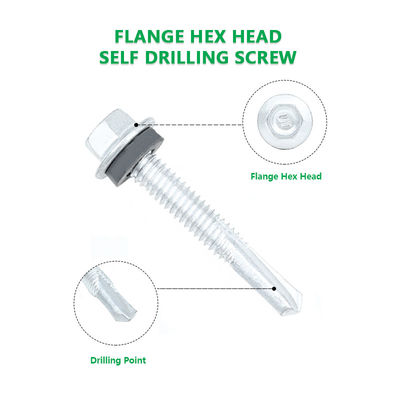 Parafuso hexagonal de aço inoxidável SUS410 auto-perfurador de 38 mm com cabeça de flange e lavadora EPDM