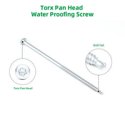 Torx Drive SUS304 Parafuso bimetal de aço inoxidável 6.3 X 125 mm para TPO PVC Membrana de telhado