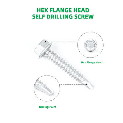 6.3x38 Tornillos revestidos com flange heximetal para parafusos de telhado de aço metálico TPO