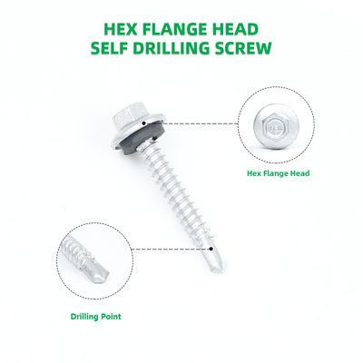 Parafuso de auto-perfuração revestido com liga de zinco à prova d'água 12 X38 Hex Flange para painel de revestimento de parede